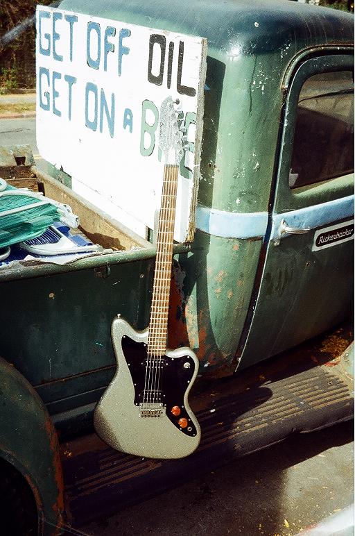 Silver glitter Baritone, 30" scale, Paul Chandler neck, $700