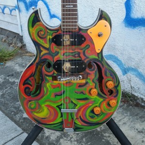 Psychedelic hippy guitar like Gibson ES-330 made in Japan circa 1970 good gears and bridge $350